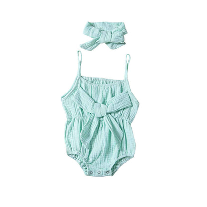Children's Clothing Ins Summer Infant Sling Romper Solid Color Bow Baby Jumpsuits