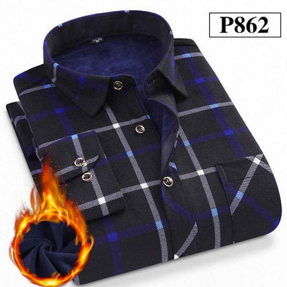 Men's Warm Shirts Plus Velvet Thick Long-Sleeved Trendy Autumn And Winter Shirts