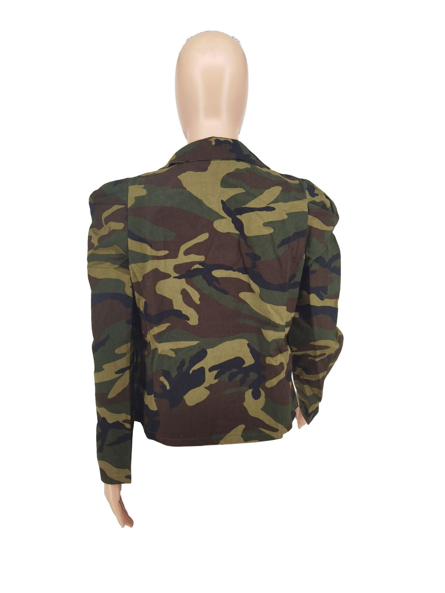 Elegant Women's Camo Print Jacket - Chic Double-Breasted, Long Sleeve Outerwear With Flap Pockets, Polyester, Perfect For Spring-Fall, Cute Jacket Amazon Does Not Sell
