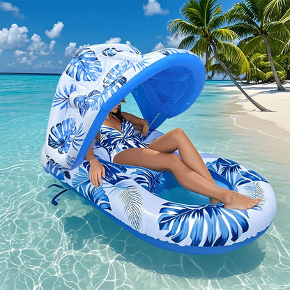 Thick Large Swimming Pool Float with Sunshade & Cup Holder