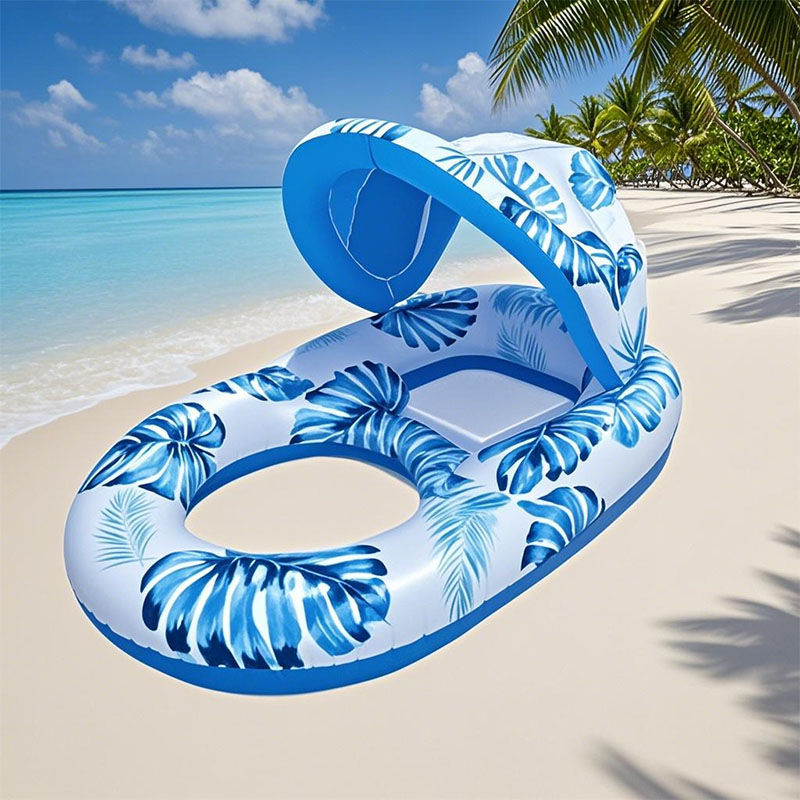 Thick Large Swimming Pool Float with Sunshade & Cup Holder