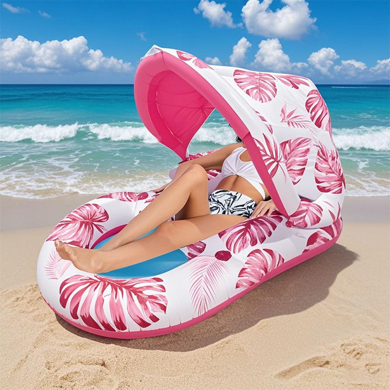 Thick Large Swimming Pool Float with Sunshade & Cup Holder