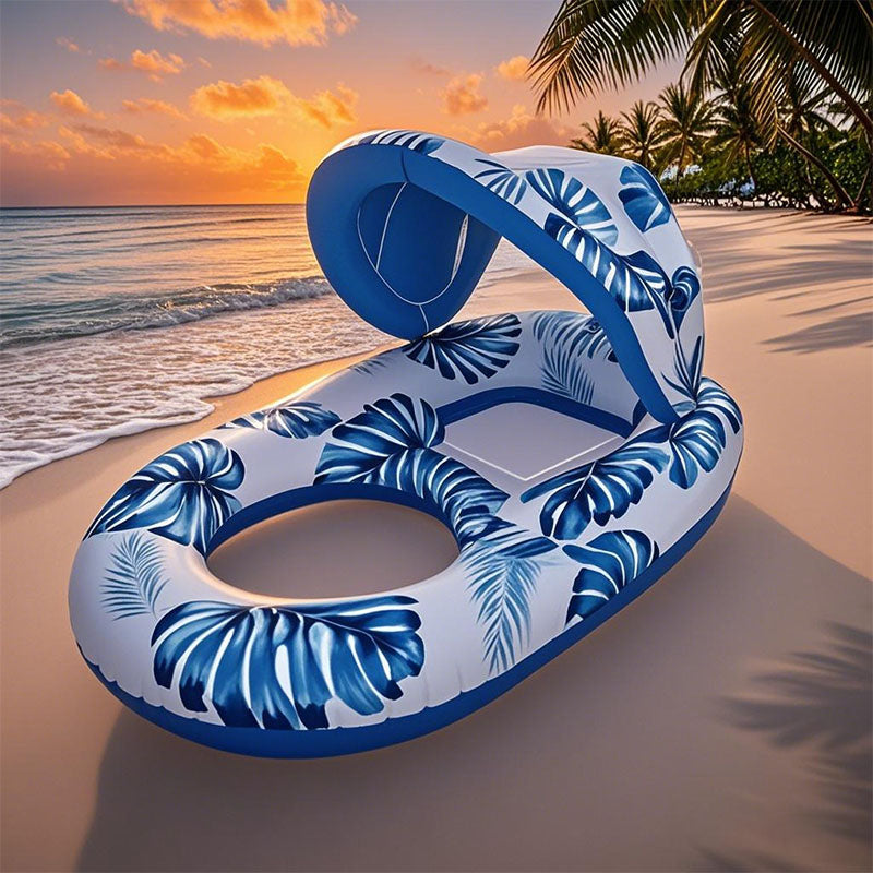 Thick Large Swimming Pool Float with Sunshade & Cup Holder