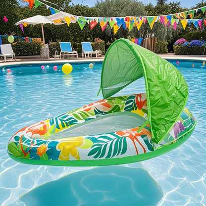 Thick Large Swimming Pool Float with Sunshade & Cup Holder