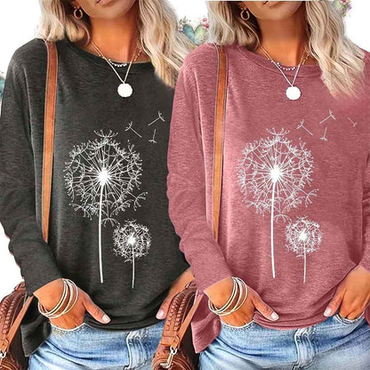 2 Pack Flowers Graphic Long Sleeve Tees Shirts For Women Casual Loose Fitted Tshirts Boho Wildflower Trendy Tops