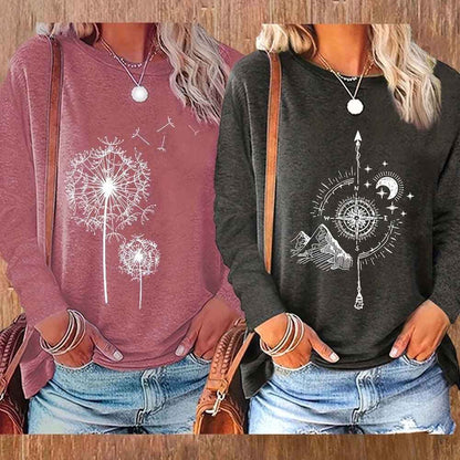 2 Pack Flowers Graphic Long Sleeve Tees Shirts For Women Casual Loose Fitted Tshirts Boho Wildflower Trendy Tops
