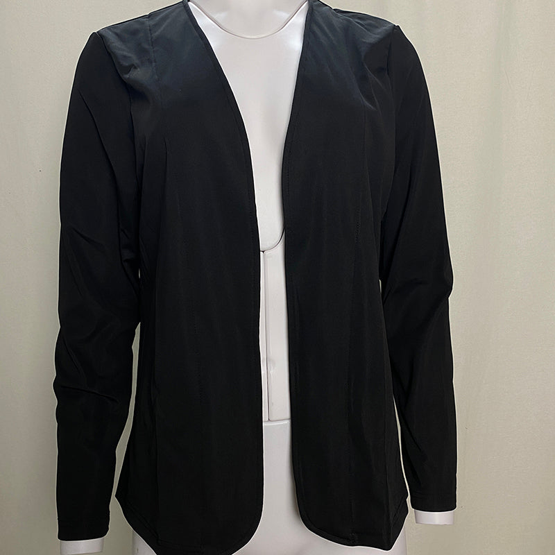 Plus Size Women's Long Sleeve Solid Color Collarless Blazer Jacket Simple Stylish Design, Essential Spring & Fall Top