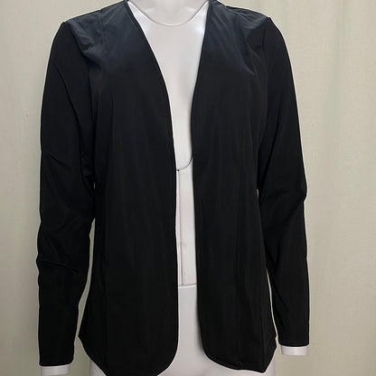 Plus Size Women's Long Sleeve Solid Color Collarless Blazer Jacket Simple Stylish Design, Essential Spring & Fall Top