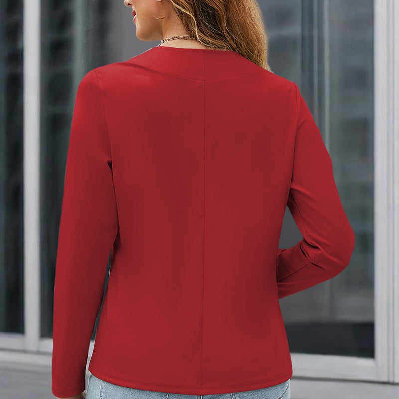Plus Size Women's Long Sleeve Solid Color Collarless Blazer Jacket Simple Stylish Design, Essential Spring & Fall Top