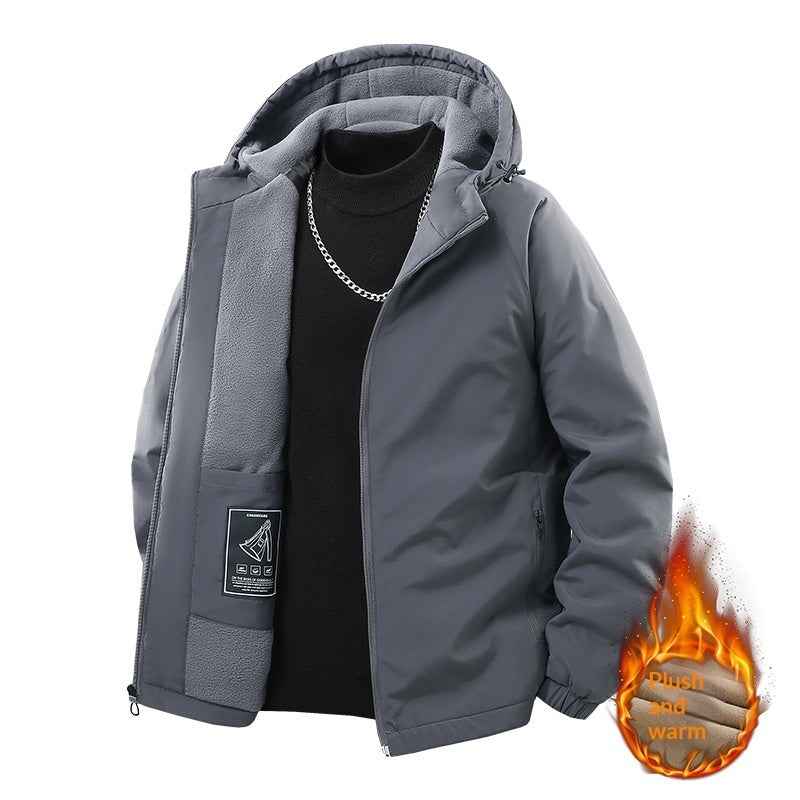 Men's Casual Fleece-lined Thick Hooded Jacket