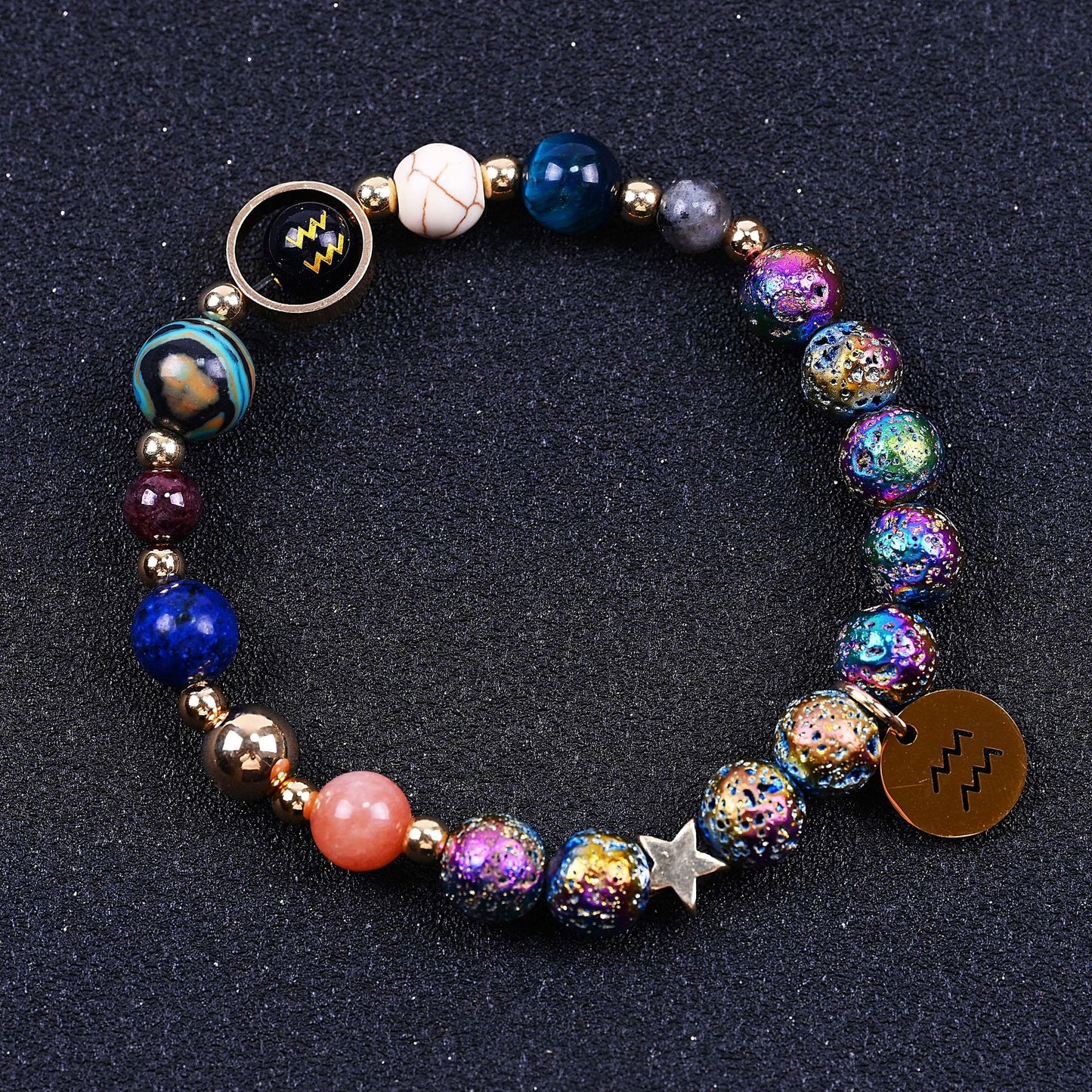 Blue San Colorful Volcanic Rock Twelve Constellations Bracelets