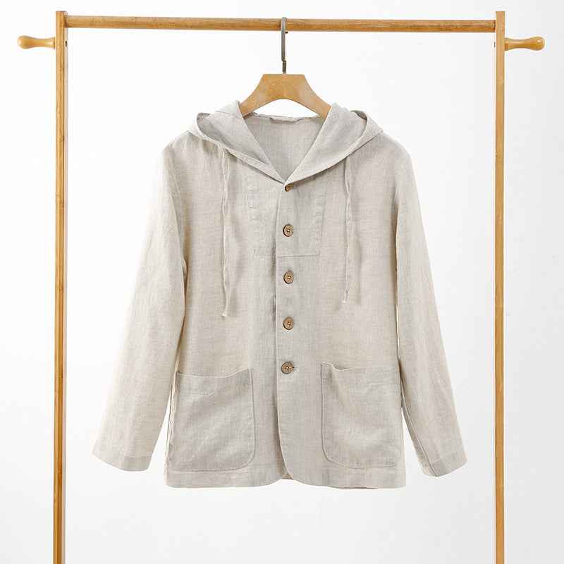 Linen Shirt Casual Linen Hooded Loose Breathable Jacket
