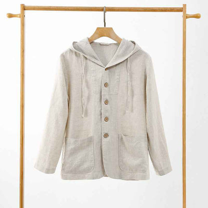 Linen Shirt Casual Linen Hooded Loose Breathable Jacket