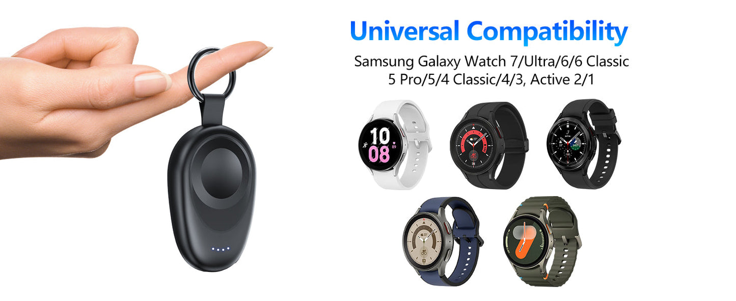 NEWDERY Magnetic Keychain Charger for Samsung Galaxy Watch 7/Ultra/6/6 Classic/5 Pro/4/3,Active2/1 Portable Wireless Power Bank