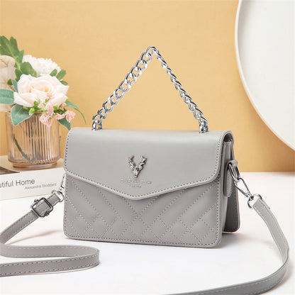 Soft Blush Quilted Mini Bag - Retro Style Casual Handbag Waterproof Minimalist Single Shoulder Wide Strap PU Polyester Lining Stylish Thick Chains