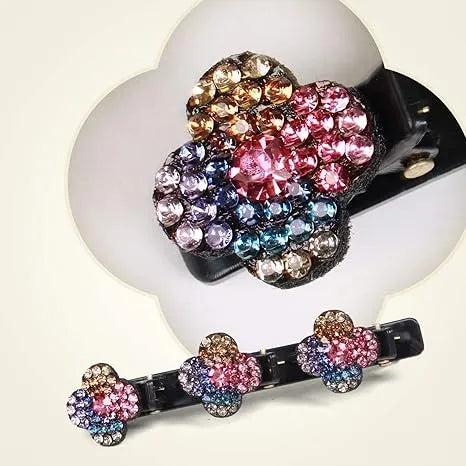 Sparkling Crystal Stone Braided Hair Clips, Four-Leaf Clover Chopped Hairpin Duckbill Clip, Braided Hair Clip With Rhinestones For Women/Girls