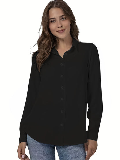 Plus Size Solid Color Shirt Buttons White Black Red