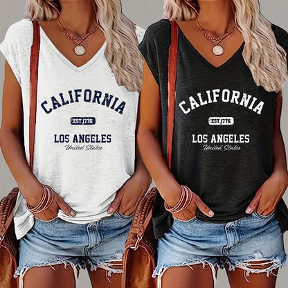 Women's 2 Pack Summer Letter Graphic Printed V Neck Short Sleeve T-Shirt