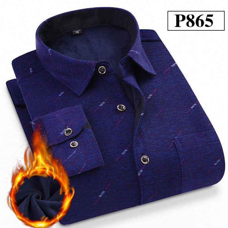 Men's Warm Shirts Plus Velvet Thick Long-Sleeved Trendy Autumn And Winter Shirts