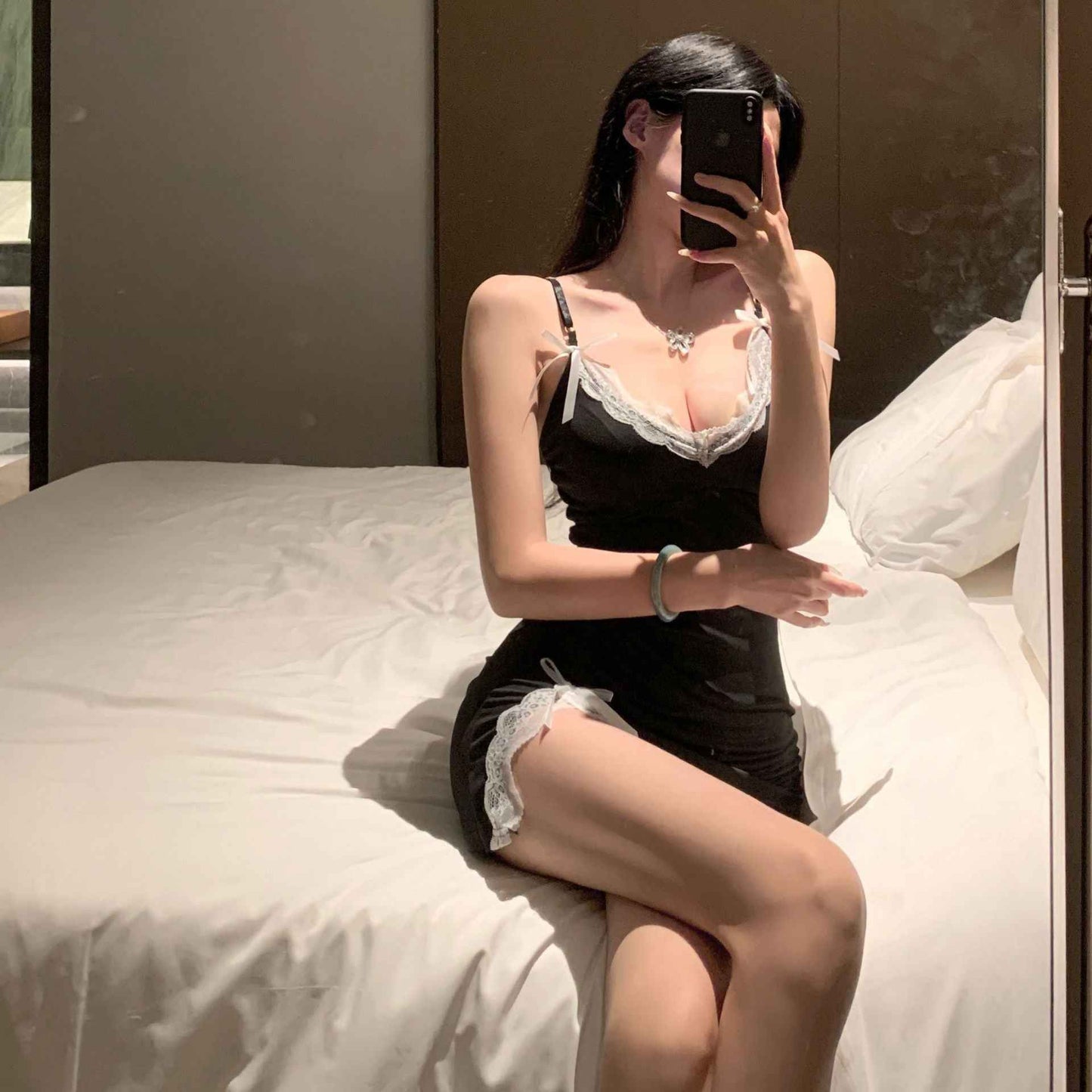 Artificial Silk Sling Night Dress Women