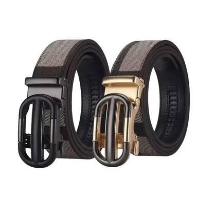 Men's Belt Hollow Alloy Automatic Buckle Printed Men's Belt Versatile High-end Belt Fashion Belt Strong And Durable Men's Belt, Men's Fashion Ratchet Belt, Adjustable Size