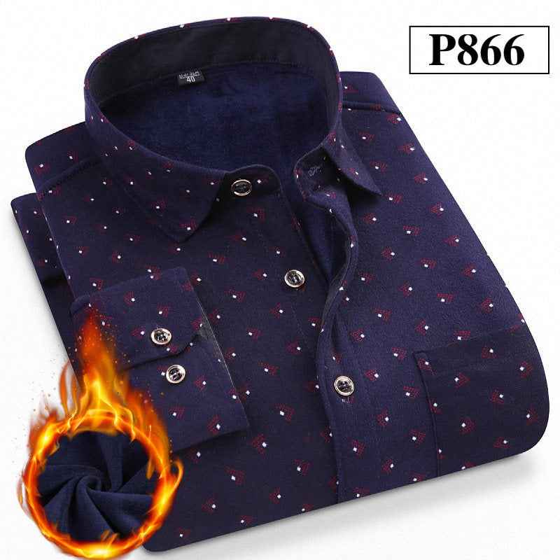 Men's Warm Shirts Plus Velvet Thick Long-Sleeved Trendy Autumn And Winter Shirts