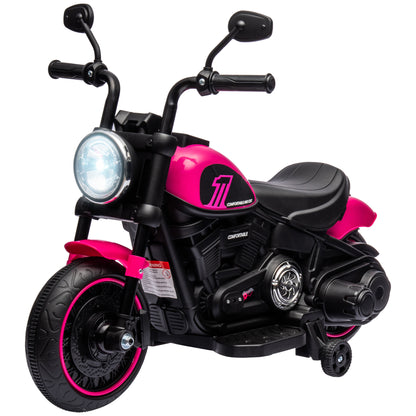 6V Kids Motorcycle w/ Training Wheels, Single-Button Start, Pink