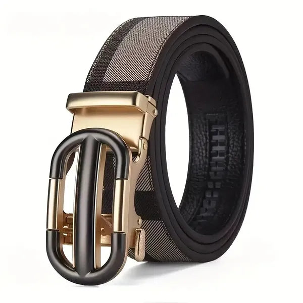 Men's Belt Hollow Alloy Automatic Buckle Printed Men's Belt Versatile High-end Belt Fashion Belt Strong And Durable Men's Belt, Men's Fashion Ratchet Belt, Adjustable Size