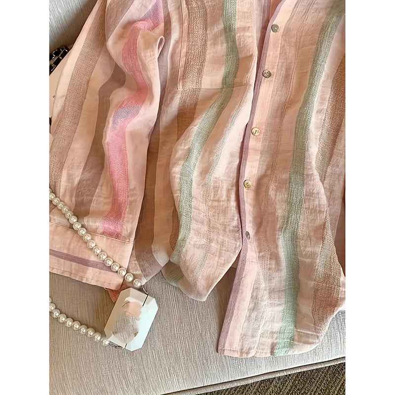 Womens Button Down Shirts Stylish Striped Long Sleeve Collared Office Work Blouses Tops