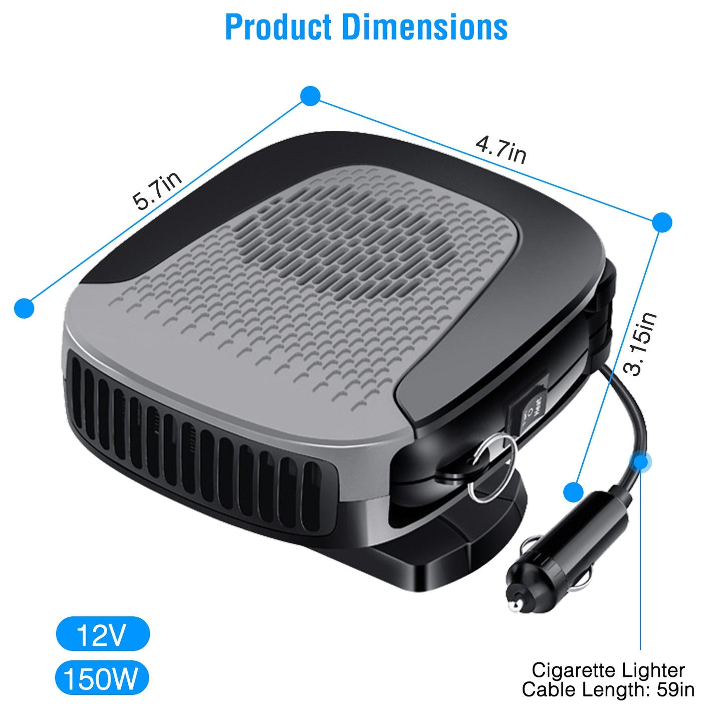 12V 150W Portable Car Auto Heater Heating Fan 2 In 1 Defroster Demister Windshield Heater Automotive Cooling Fan