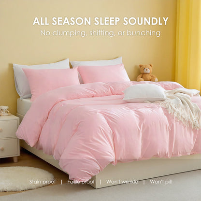 White & Pink Extra Large Duvet Cover Set Includes 1 Duvet Cover & 2 Pillowcases. Made Of Premium Breathable Microfiber With Hotel-grade Minimalist Design. Perfect For Bedrooms And Guesthouses.