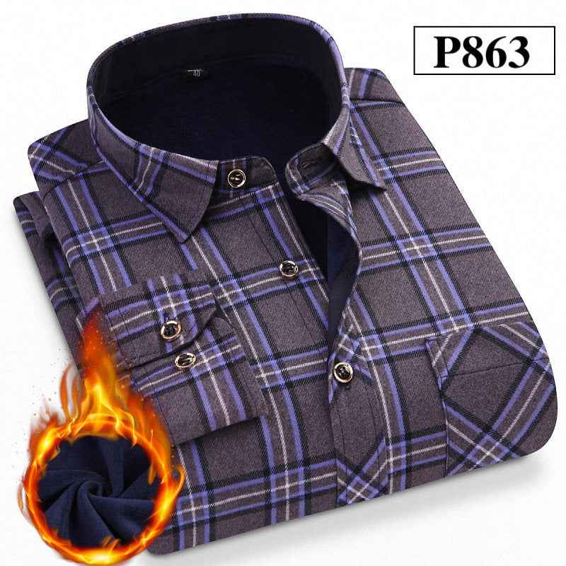 Men's Warm Shirts Plus Velvet Thick Long-Sleeved Trendy Autumn And Winter Shirts