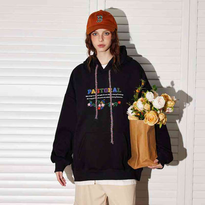 Loose High-grade Retro Bead Caps Rope Embroidered Hoodie Women