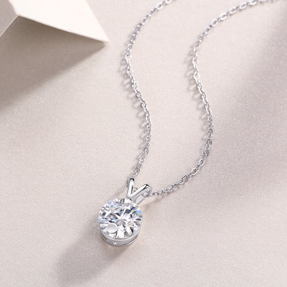 1Diamond Sparkle V-chain Luxury Fashion Diamond Pendant Necklace Set With Mosan Diamond Silver Ornaments Prohibit TikTok sales