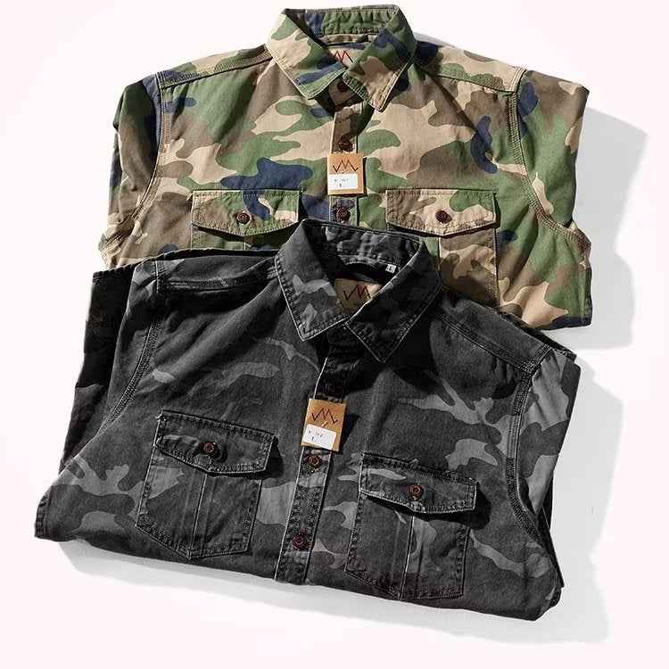 Men's Distressed Washed Camouflage Collar Casual Jacket