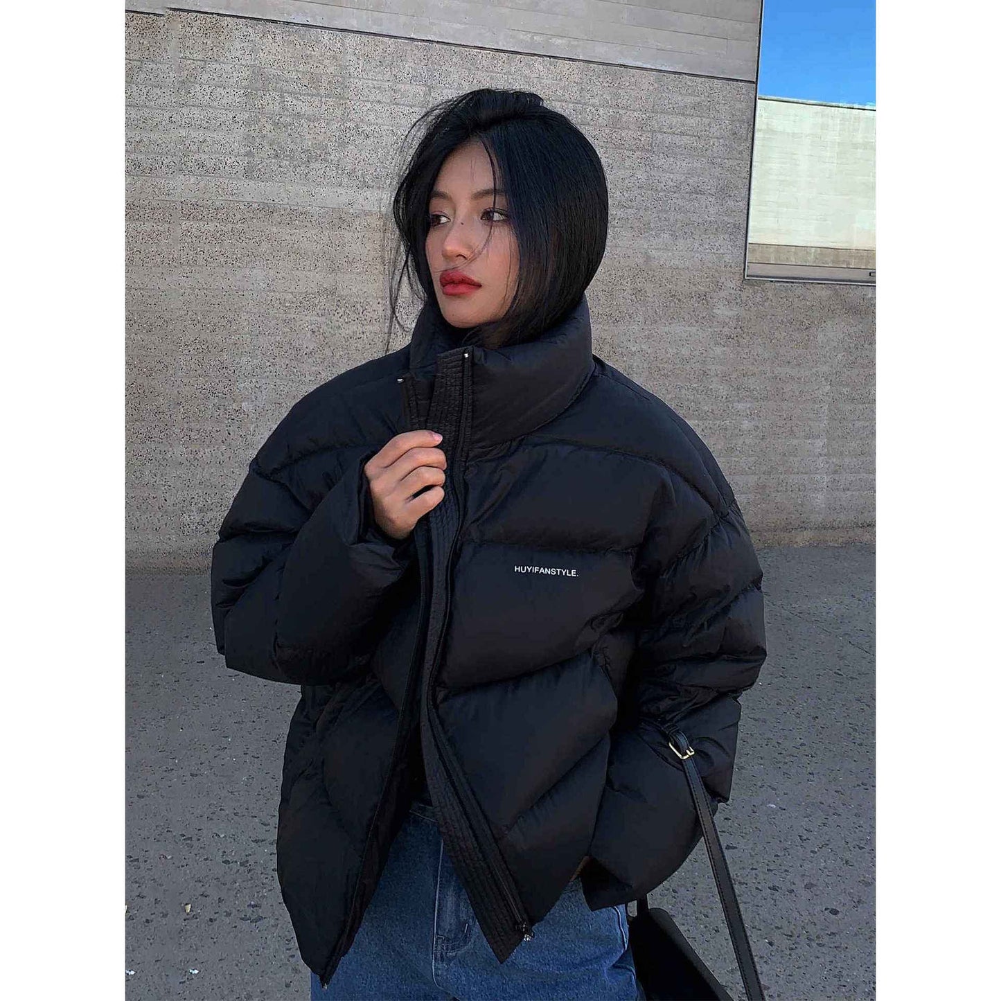 Down Cotton Jacket Women Stand Collar Short