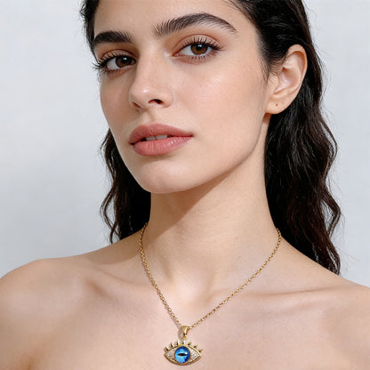 Evil Eye Hamsa Hand Necklace For Women, Protection Amulet Pendant With Titanium Steel