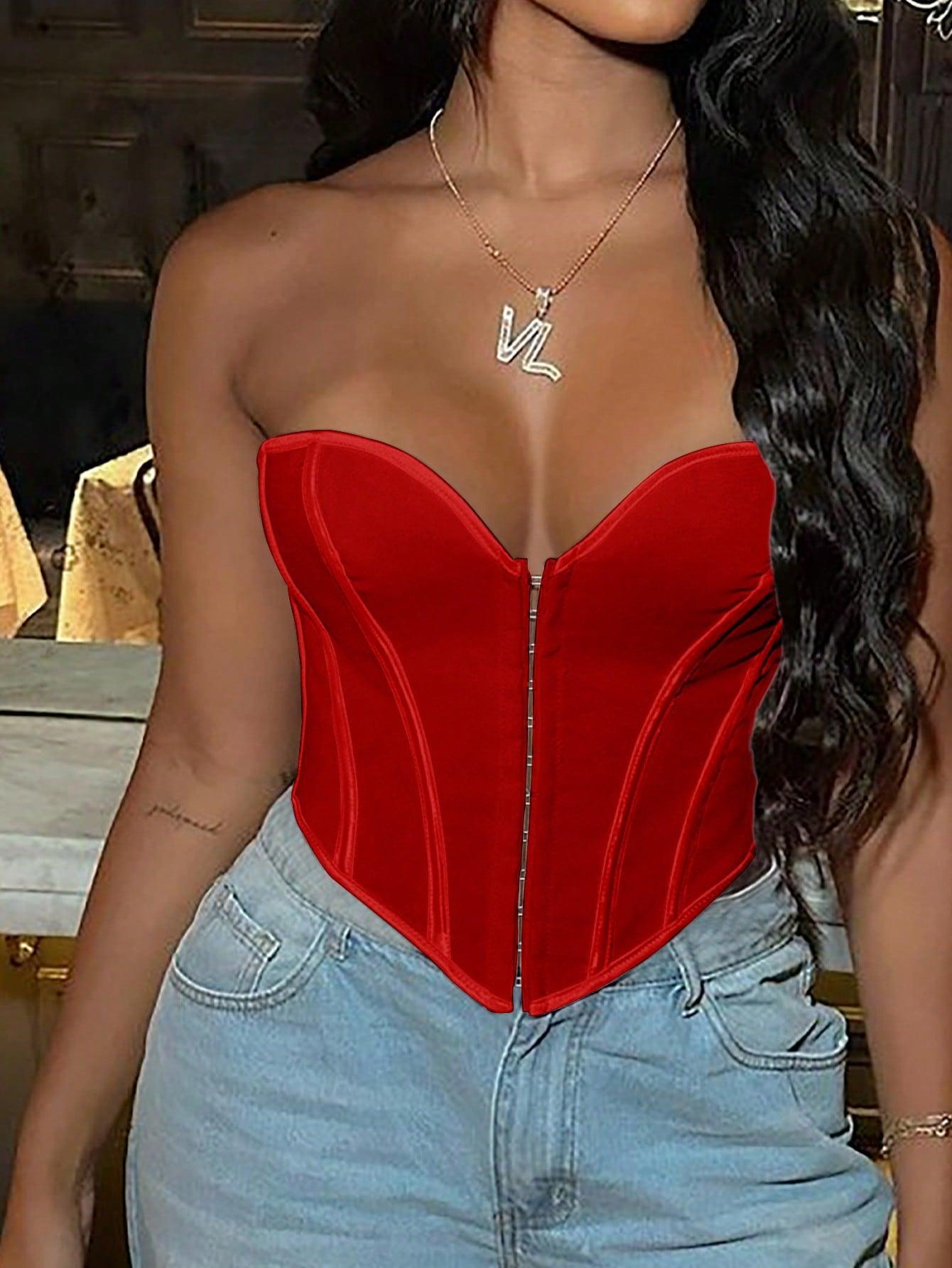 Women's Strapless Tube Top Asymmetrical Hem Lace Up Party Corset Tops
