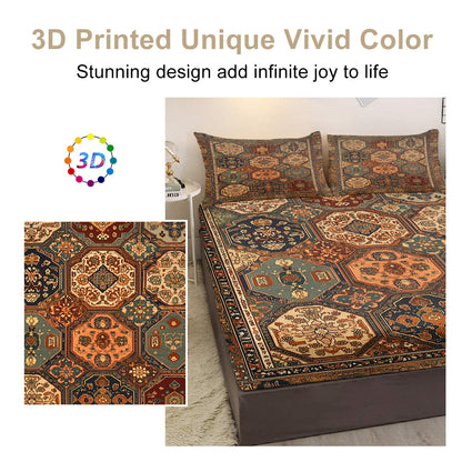 3pcs Retro Bohemian Geometric Style Minimalist Comfort Series Bed Fitted Sheet And Two Pillowcases Bedding For All Seasons Use