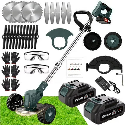 21V Cordless 3-in-1 Electric Weed Eater with Wheels & 2 Batteries