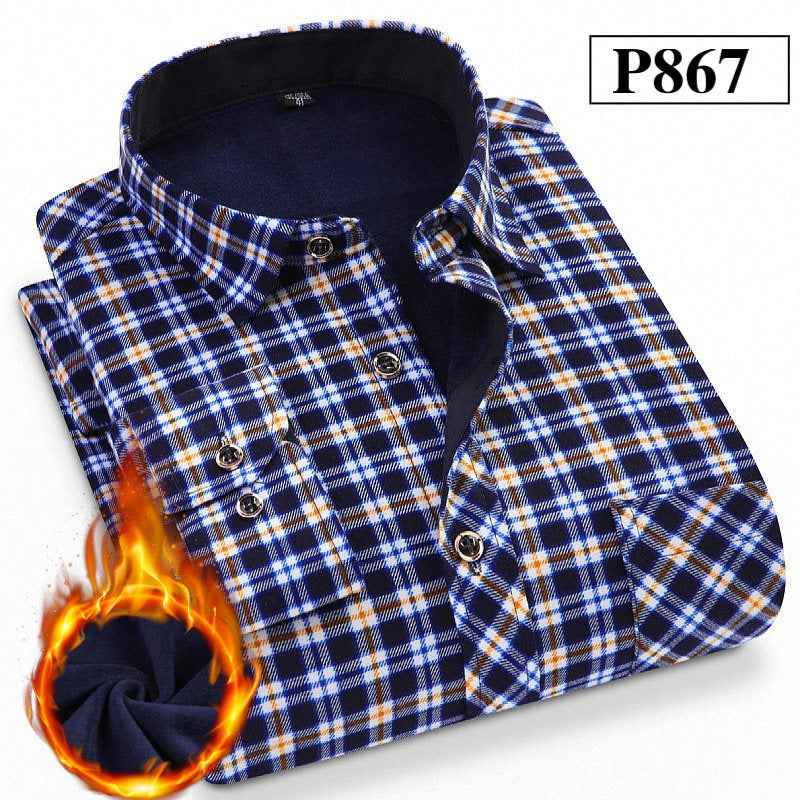 Men's Warm Shirts Plus Velvet Thick Long-Sleeved Trendy Autumn And Winter Shirts
