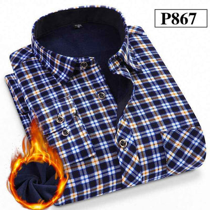 Men's Warm Shirts Plus Velvet Thick Long-Sleeved Trendy Autumn And Winter Shirts