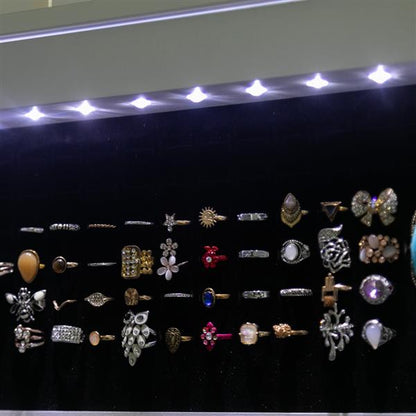 Non Full Mirror Wooden Wall Mounted 4-layer Shelf With 2 Drawers And 8 Blue LED Lights For Jewelry Storage, White Mirror Cabinet