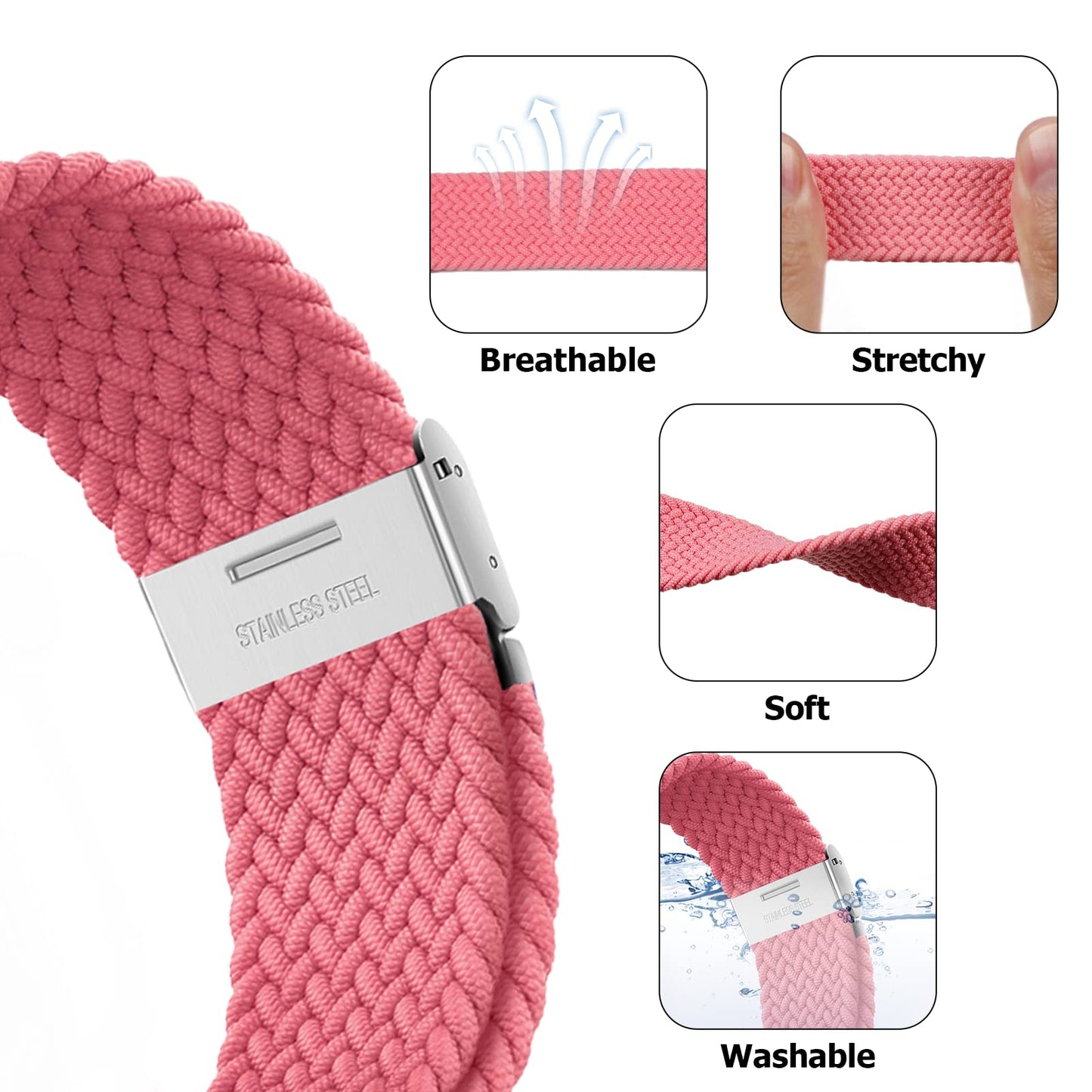 Nepfaivy Compatible With Apple Watch Band - 38mm 40mm 41mm 42mm 44mm 45mm 49mm Braided Stretchy Sport Band For Apple Watch Series SE 8 7 6 5 4 3 2 1, Women Men Nylon Fabric Elastic Loop Breathable Wat