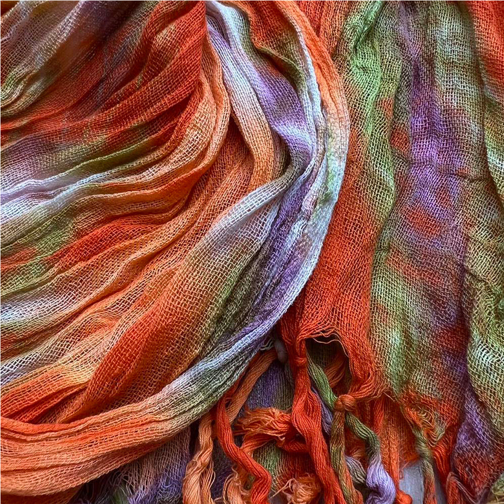 Orange Red Printed Viscose Scarf - Lightweight Dress Scarf 69inchx20inch