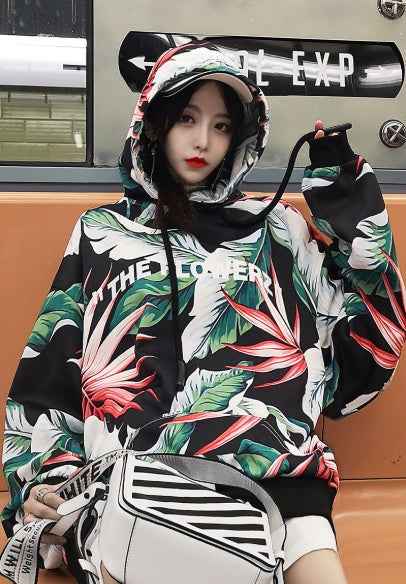 Flower World Trends Autumn Hip Hop Loose Hooded Sweater Jacket Men's Tide Brand Couple Hoodie Women