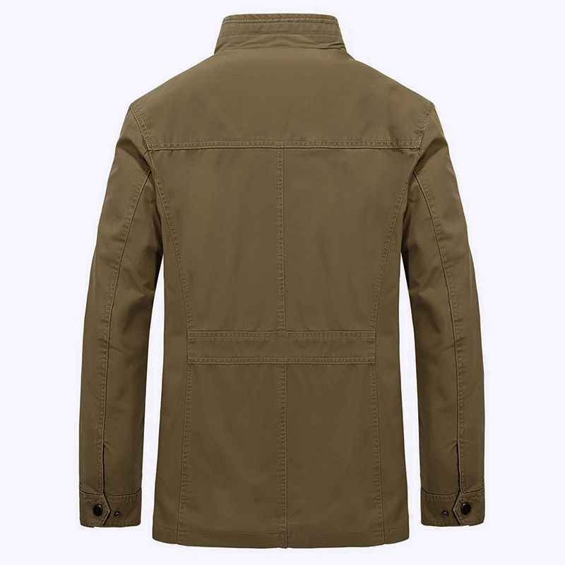 Men's Stand Collar Mid-length Multi-pocket Casual Jacket