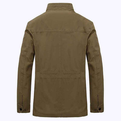 Men's Stand Collar Mid-length Multi-pocket Casual Jacket