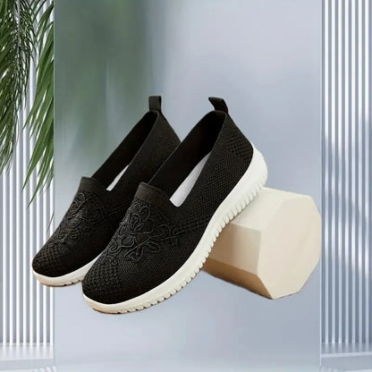 Women'S Breathable Hollow Flat Shoes, Shallow Mouth Flower Solid Color Mesh Shoes, Fashionable Lazy Shoes
