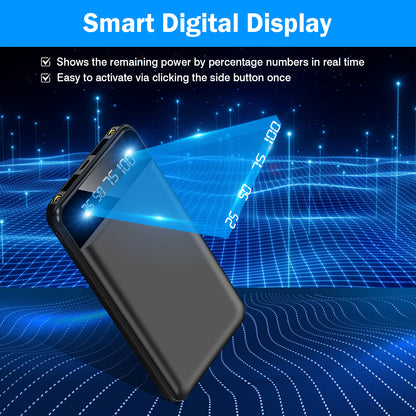 10000mAh Ultra-Slim Portable Power Bank with Dual USB & Flashlight